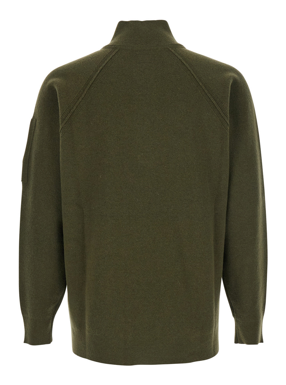 C.P. Company Men Green Turtleneck Sweater With Logo Plaque On The Sleeve In Wool Man C.P. COMPANY