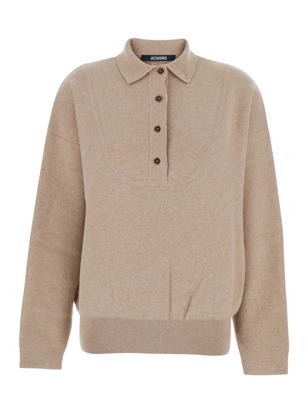 Jacquemus Women 'La Maille Vareuse Pallone' Beige Sweater With Polo Shirt Style Collar In Wool And Cashmere Stretch Woman JACQUEMUS