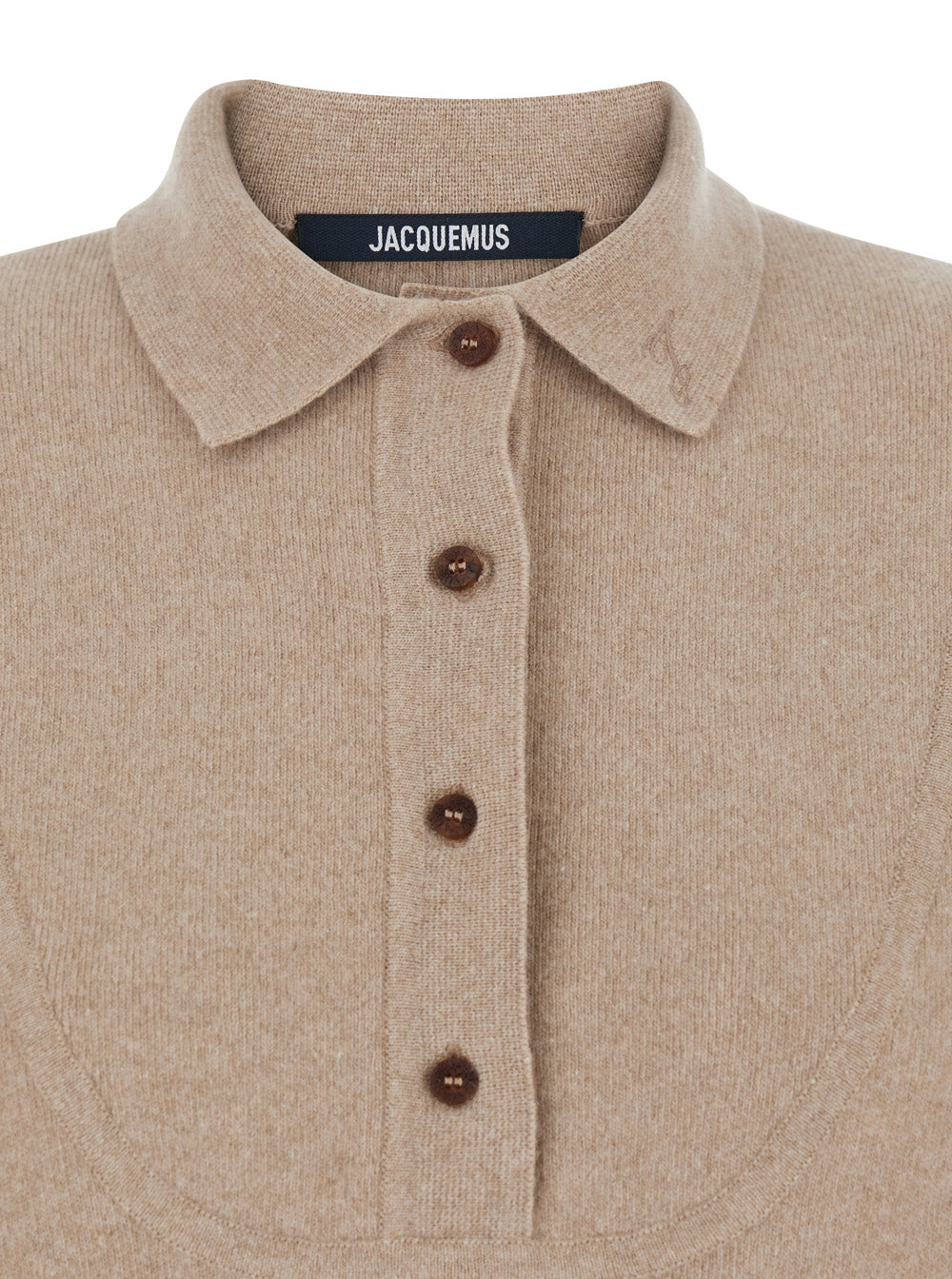 Jacquemus Women 'La Maille Vareuse Pallone' Beige Sweater With Polo Shirt Style Collar In Wool And Cashmere Stretch Woman JACQUEMUS