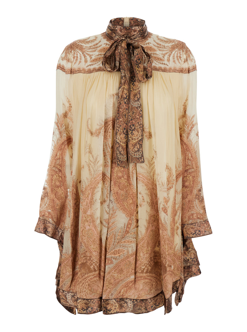 Zimmermann Women 'Hypnotic' Multicolor Mini Dress With Pussybow Collar And All-Over Paisley Print In Silk Blend Woman