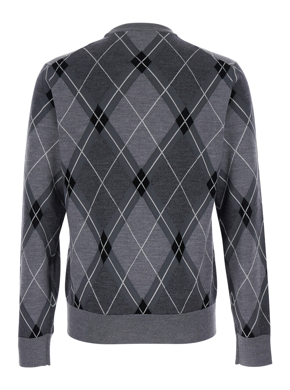 Dolce & Gabbana Men Grey Crew Neck Sweater With Front Logo And Diamond Pattern In Wool Blend Man DOLCE & GABBANA