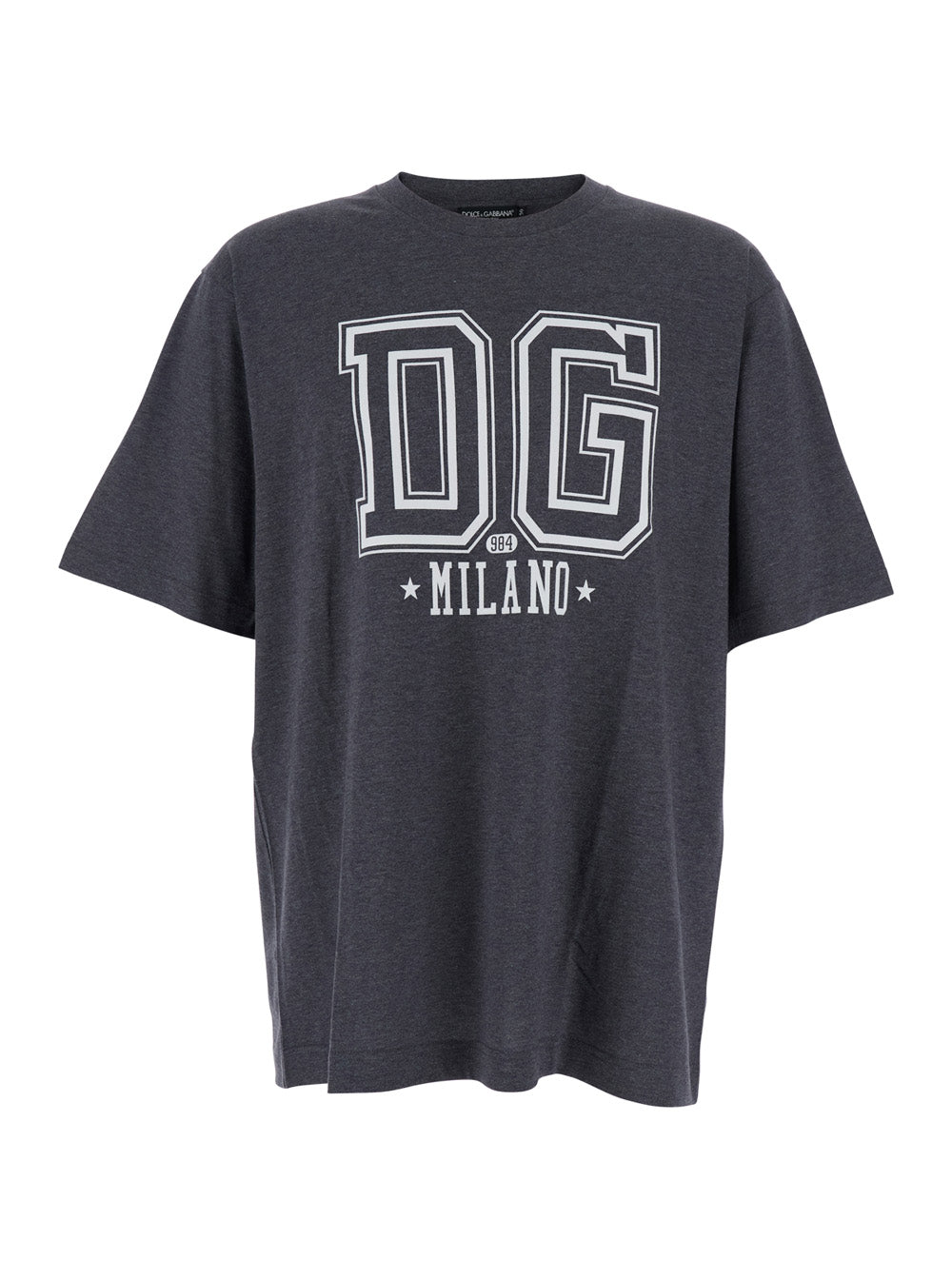 Dolce & Gabbana Men Grey Crewneck T-Shirt With Logo Print On The Front In Cotton Man DOLCE & GABBANA