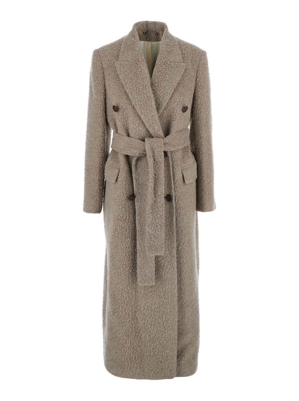 Golden Goose Women Beige Double-Breasted Coat With Classic Lapels And Belt In Wool And Mohair Blend Woman GOLDEN GOOSE