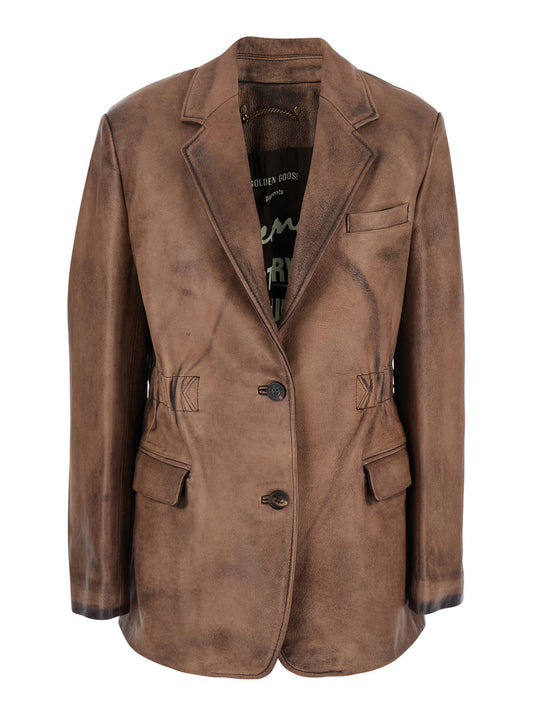 Golden Goose Women Brown Single-Breasted Jacket With Classic Lapels In Leather Woman