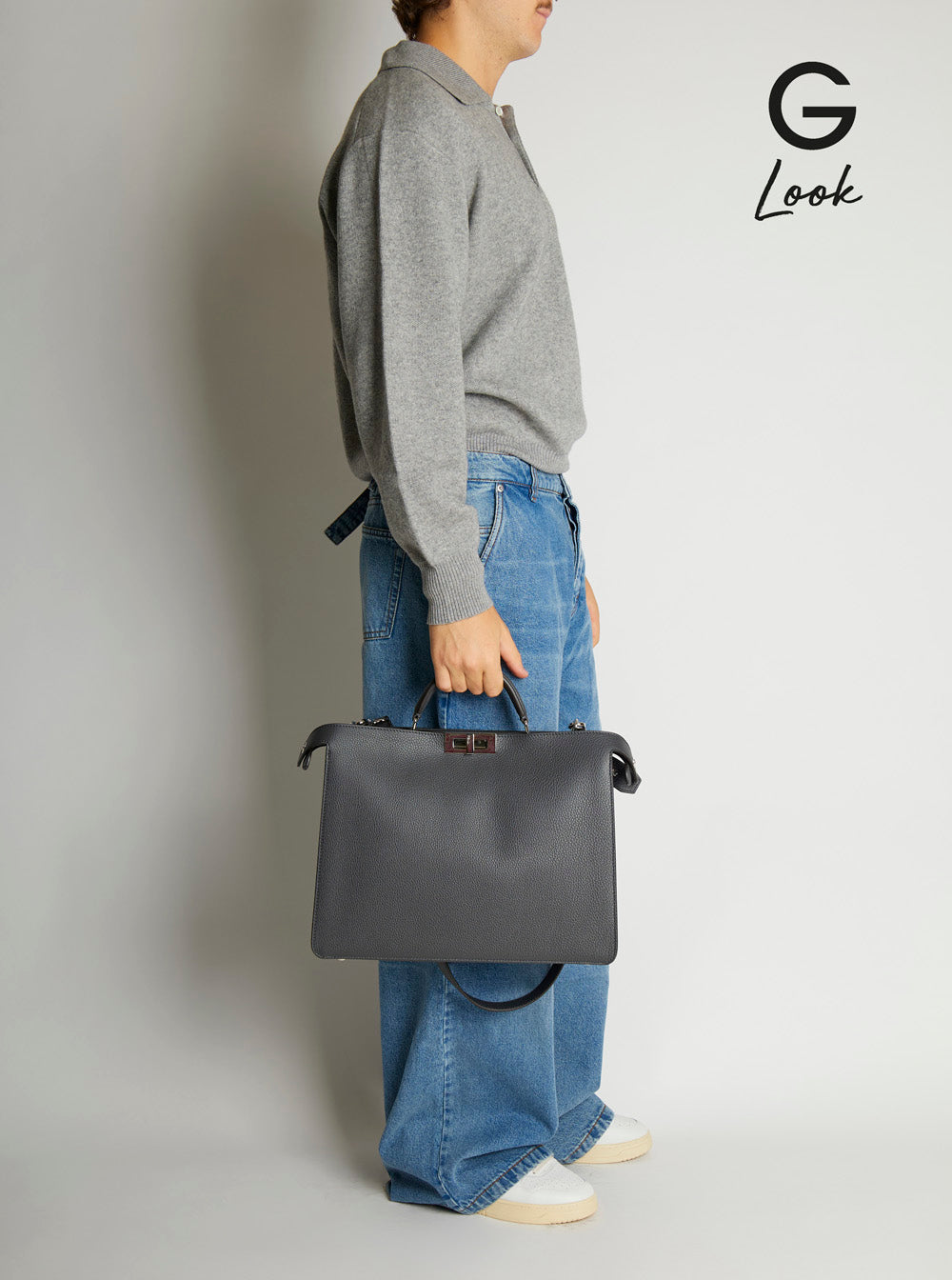 Fendi Men 'Iseeu Medium' Grey Handbag With Removable Internal Pocket In Leather Man FENDI
