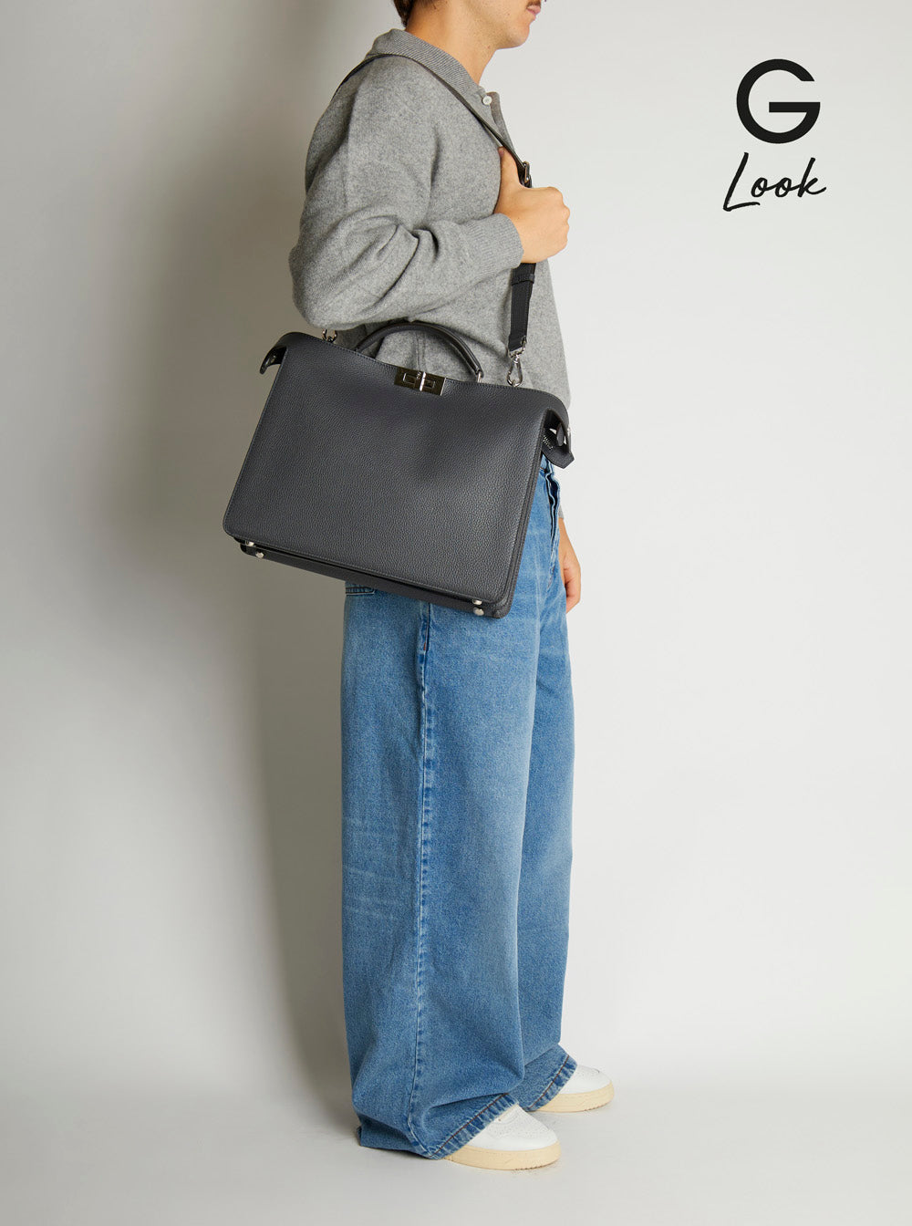 Fendi Men 'Iseeu Medium' Grey Handbag With Removable Internal Pocket In Leather Man FENDI