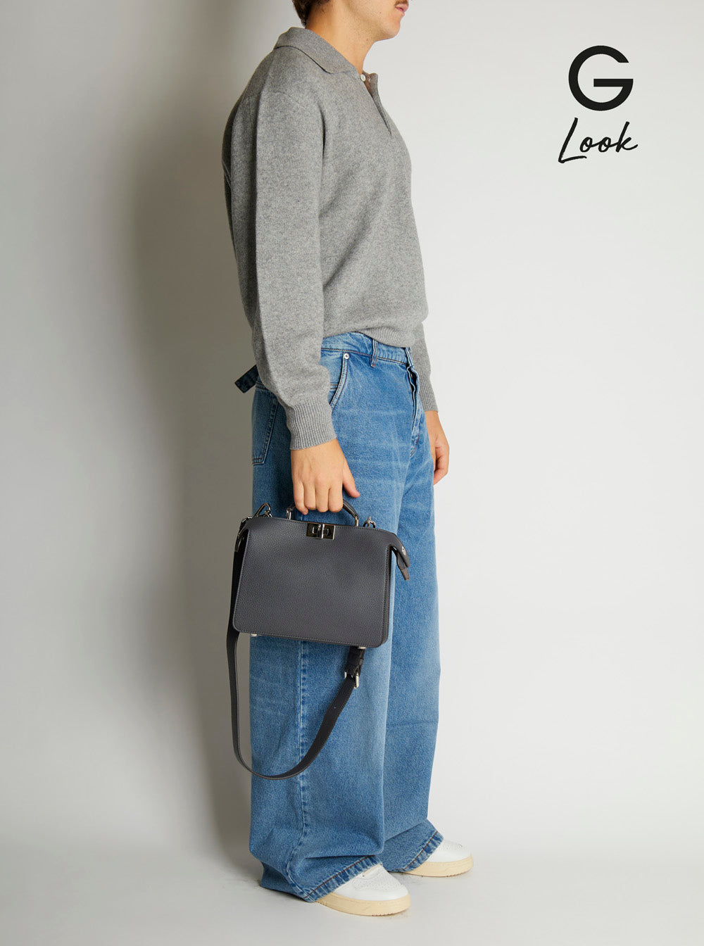 Fendi Men 'Iseeu Small' Grey Handbag With Removable Internal Pocket In Leather Man FENDI