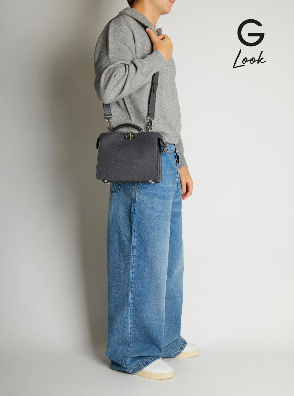 Fendi Men 'Iseeu Small' Grey Handbag With Removable Internal Pocket In Leather Man FENDI