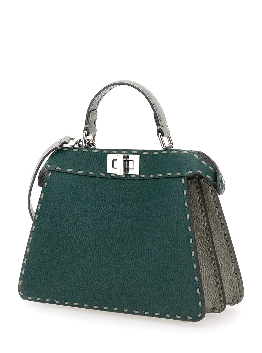 Fendi Women 'Peekaboo Iseeu Small' Green Handbag With Shoulder Strap In Leather Woman FENDI