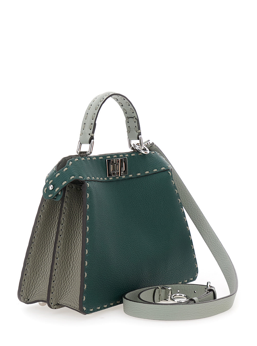 Fendi Women 'Peekaboo Iseeu Small' Green Handbag With Shoulder Strap In Leather Woman FENDI