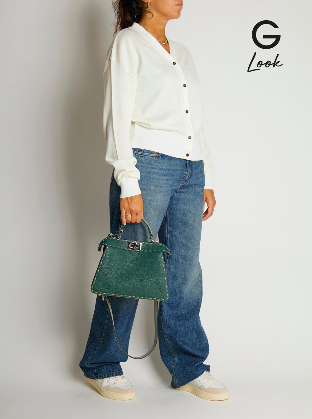 Fendi Women 'Peekaboo Iseeu Small' Green Handbag With Shoulder Strap In Leather Woman FENDI