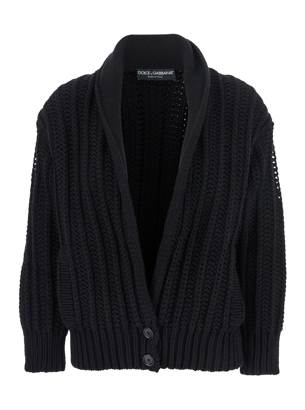 Dolce & Gabbana Women Black Cardigan With Wide Neckline On The Front In Virgin Wool Woman DOLCE & GABBANA