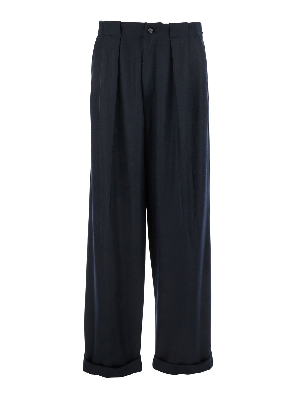 Dolce & Gabbana Men Black Pants With Belt Loops And Cuffed Hem In Wool Man DOLCE & GABBANA