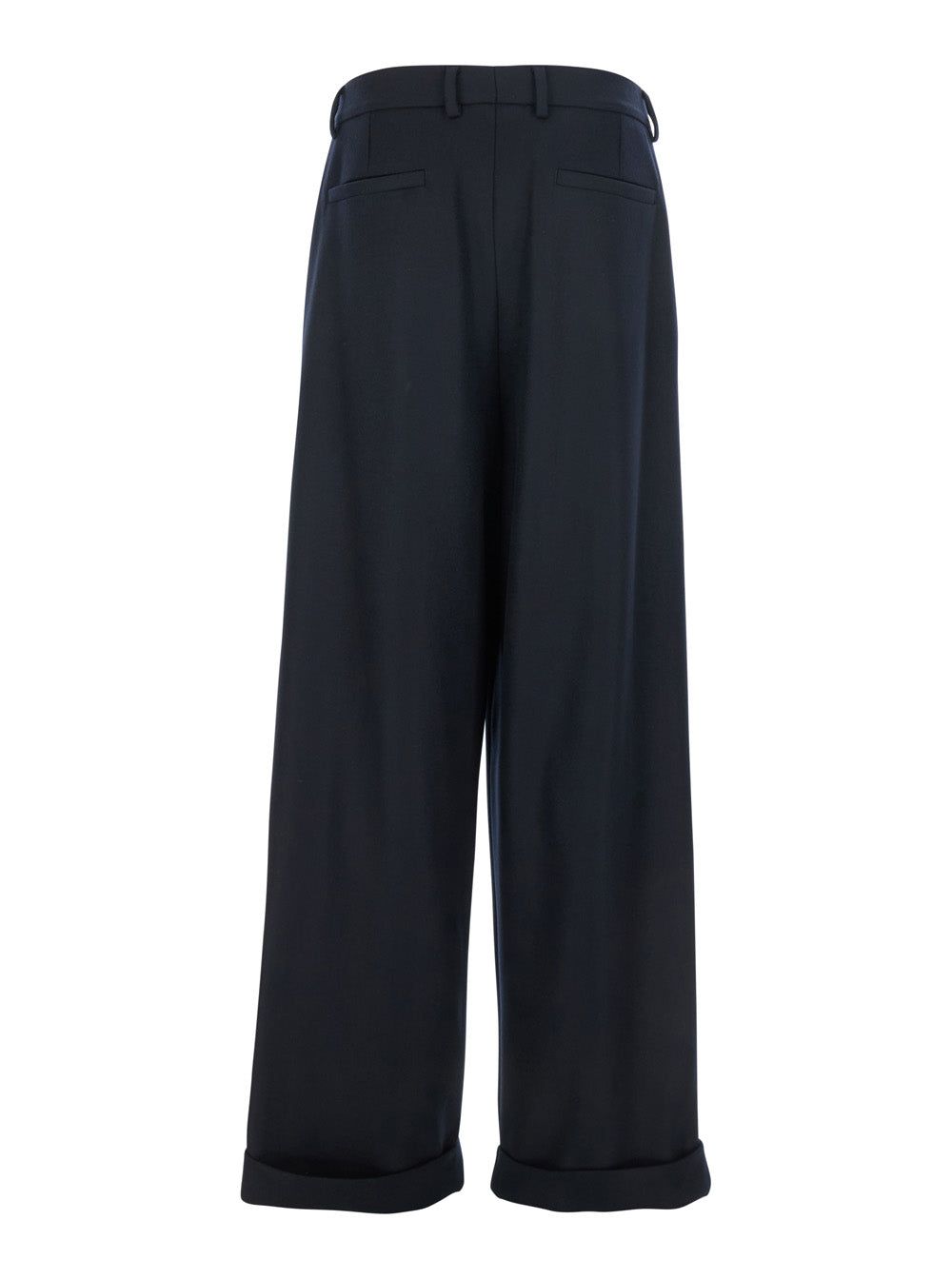 Dolce & Gabbana Men Black Pants With Belt Loops And Cuffed Hem In Wool Man DOLCE & GABBANA