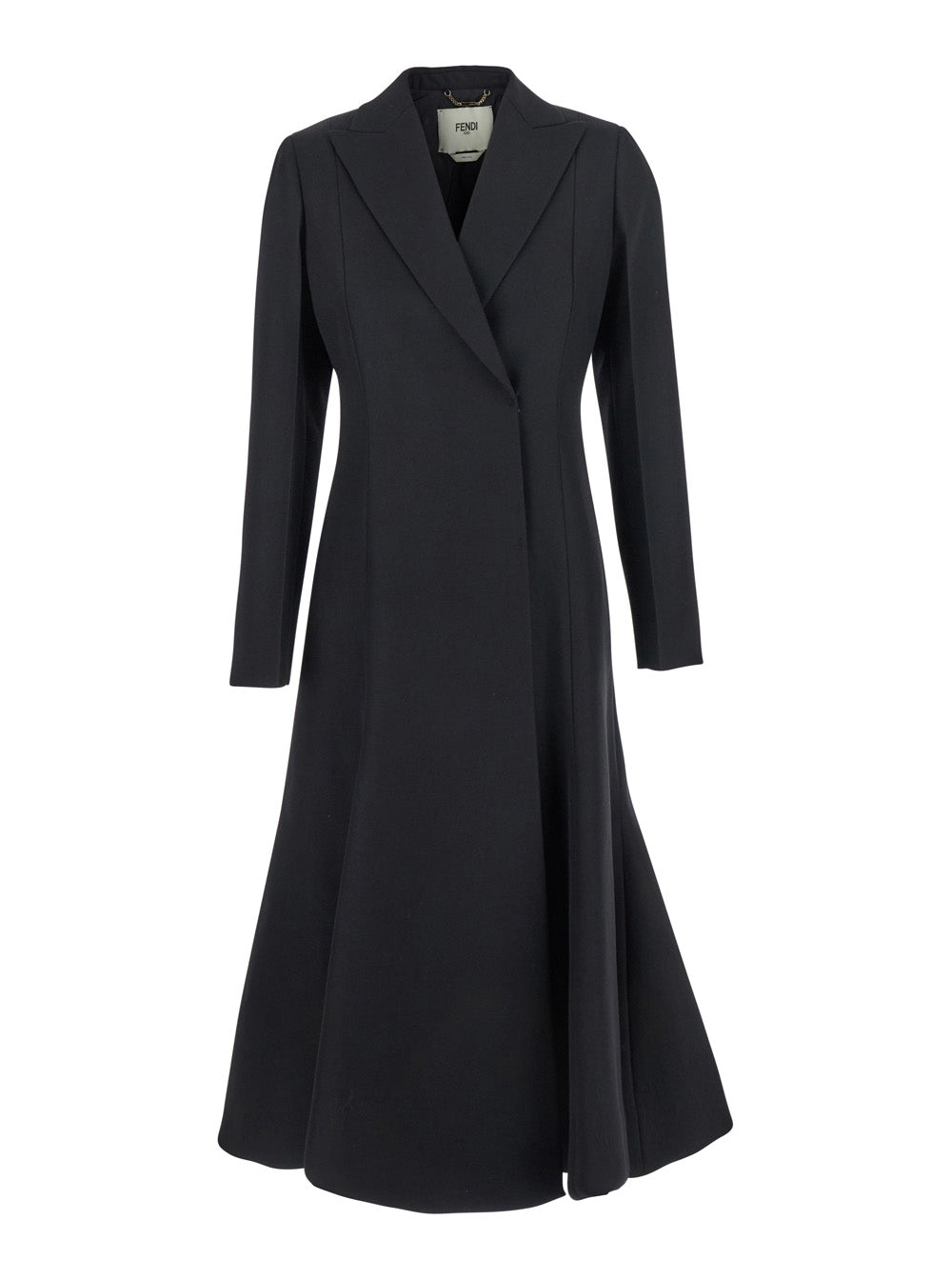 Fendi Women Black Flared Double-Breasted Coat With Peak Revers In Wool Woman