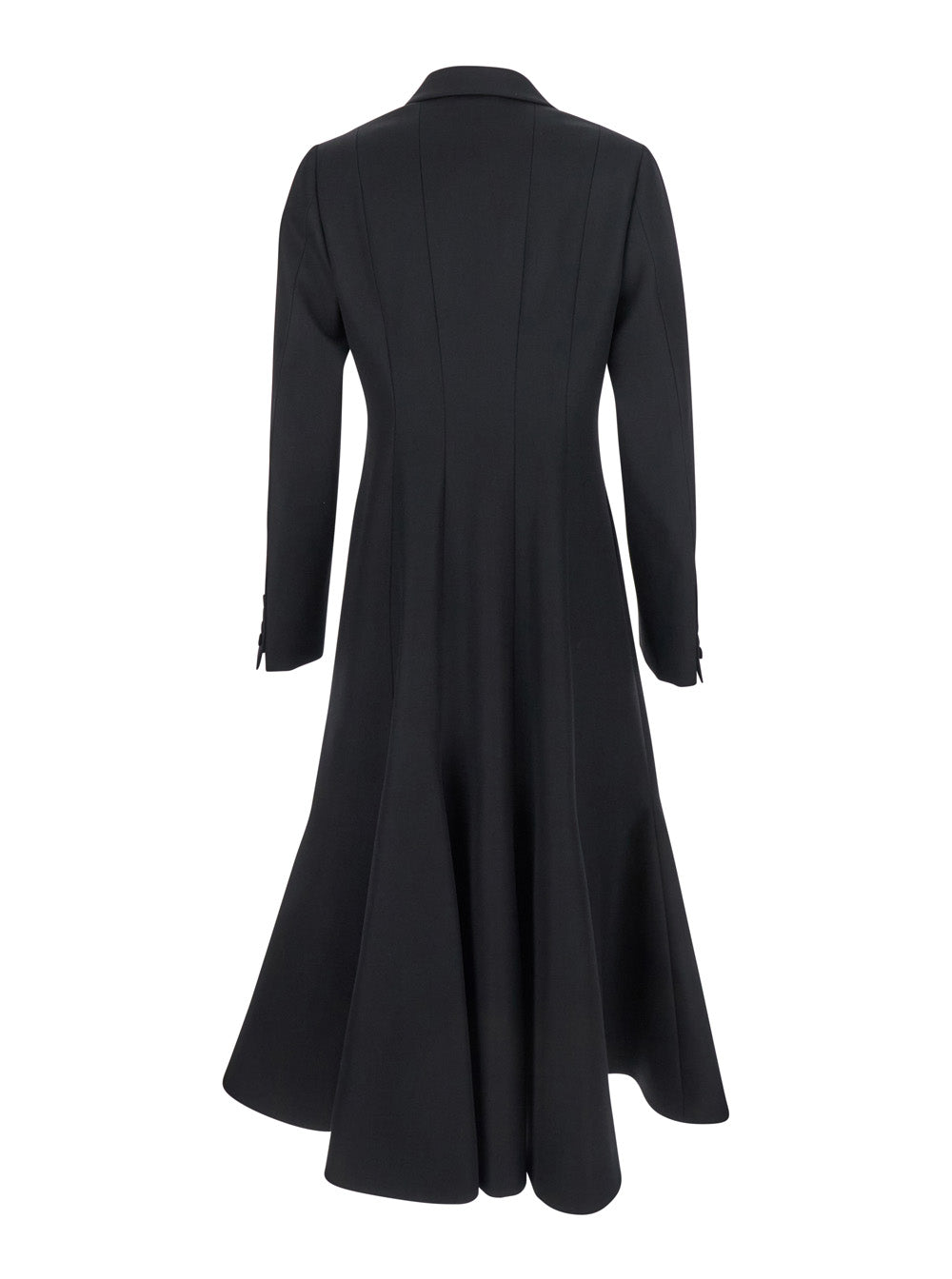 Fendi Women Black Flared Double-Breasted Coat With Peak Revers In Wool Woman