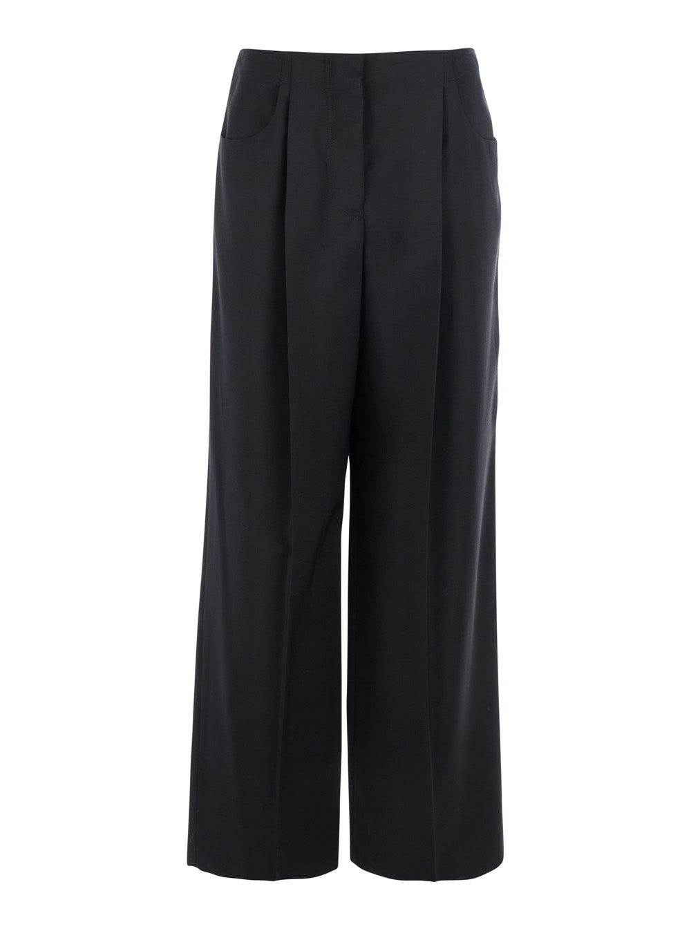 Fendi Women Black Pants With Front Pences And Wide Leg In Wool Woman FENDI