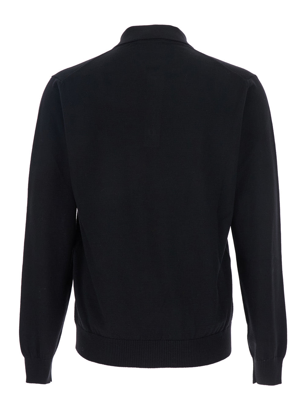 Fendi Men Black Long-Sleeve Polo Shirt With Classic Collar And Ff Plaque On The Front In Wool Man FENDI