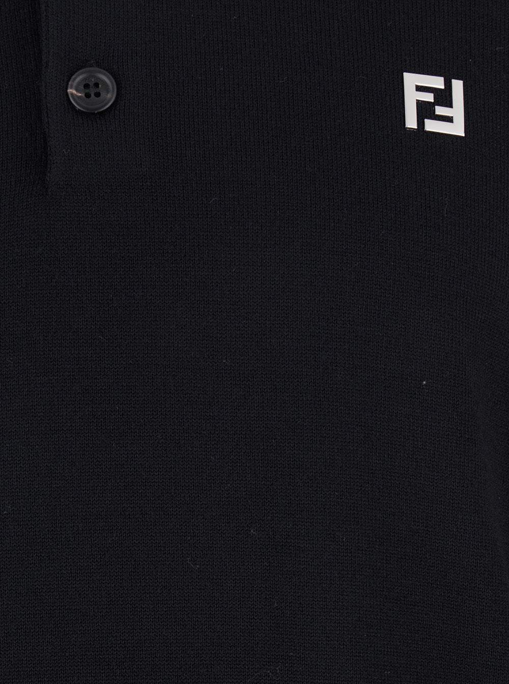 Fendi Men Black Long-Sleeve Polo Shirt With Classic Collar And Ff Plaque On The Front In Wool Man FENDI