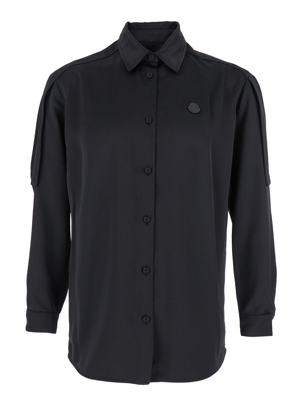 Moncler Genius Women Black Shirt With Classic Collar And Logo Patch On The Chest In Tech Fabric Woman MONCLER GENIUS