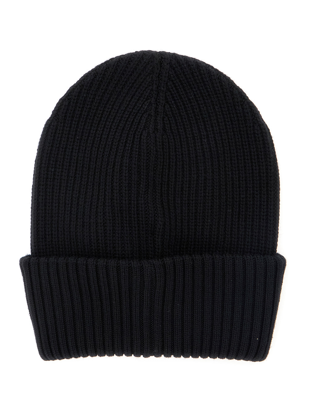 Moncler Genius Women Black Ribbed Beanie With Logo Patch On The Front In Virgin Wool Woman MONCLER GENIUS