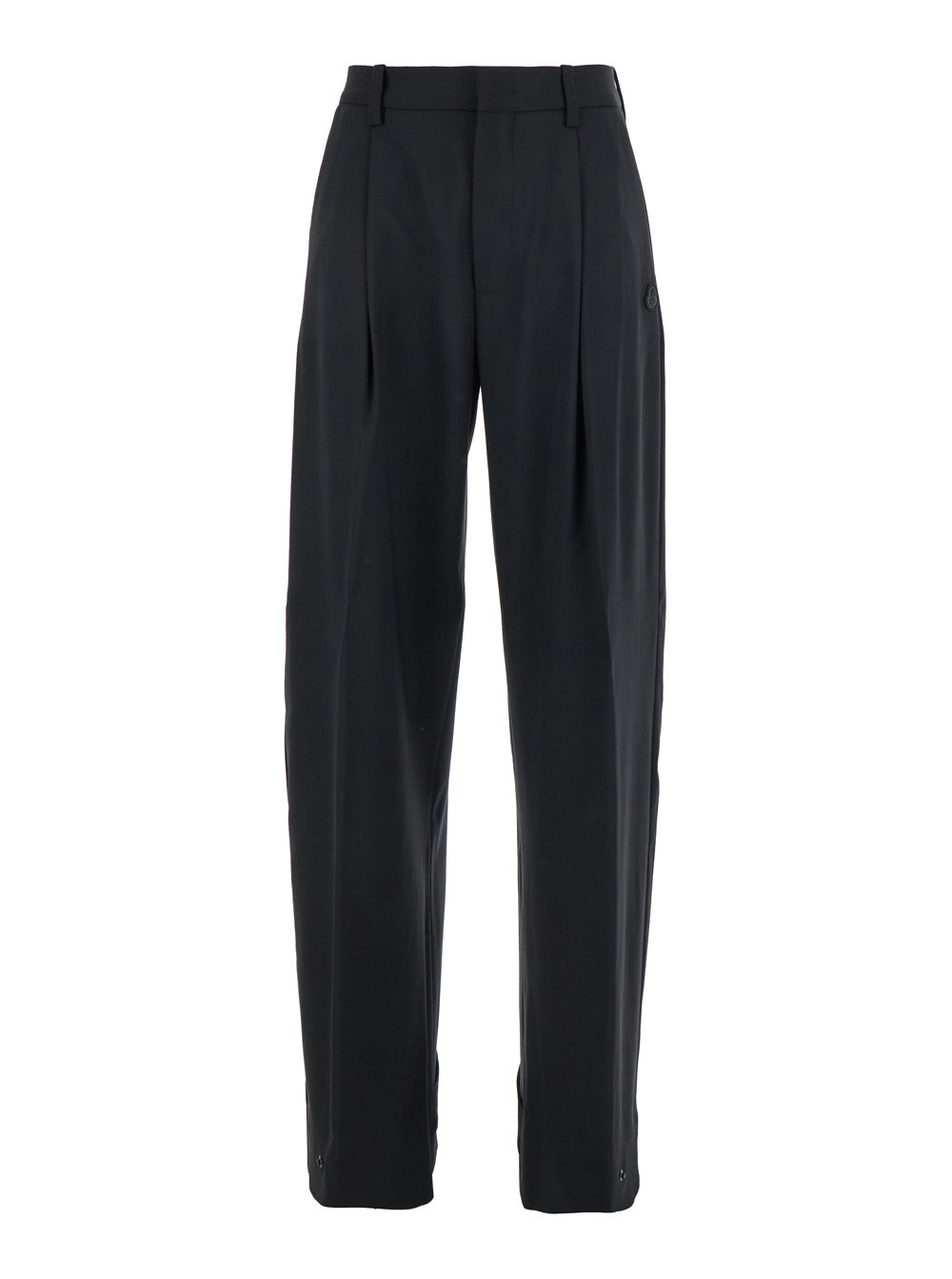 Moncler Genius Women Black Trousers With Pleats On The Front And Side Logo Patch In Stretch Tech Wool Woman MONCLER GENIUS