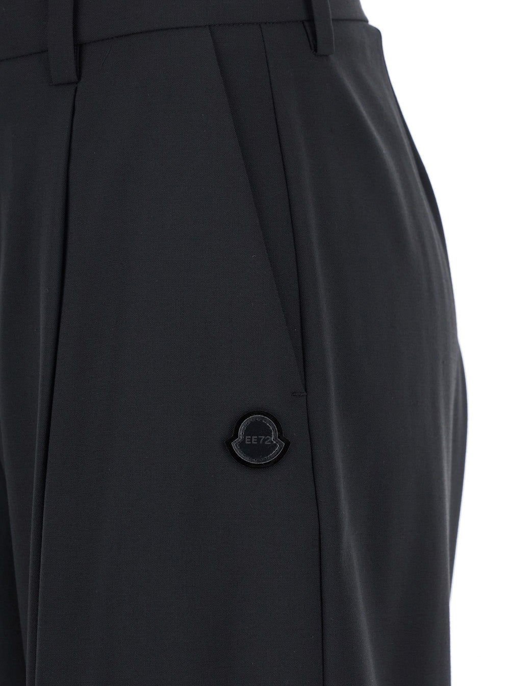 Moncler Genius Women Black Trousers With Pleats On The Front And Side Logo Patch In Stretch Tech Wool Woman MONCLER GENIUS