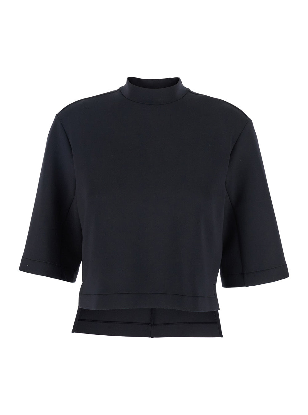 Moncler Genius Women Black Crew Neck T-Shirt With Logo Patch Applied On The Back In Tech Fabric Woman MONCLER GENIUS