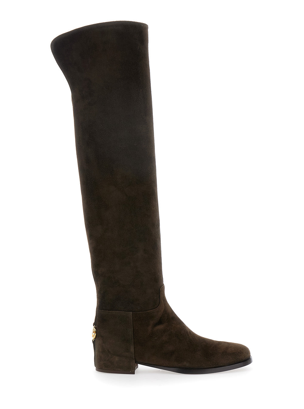 Dolce & Gabbana Women Brown Knee-High Boots With Back Logo Plaque In Suede Woman DOLCE & GABBANA