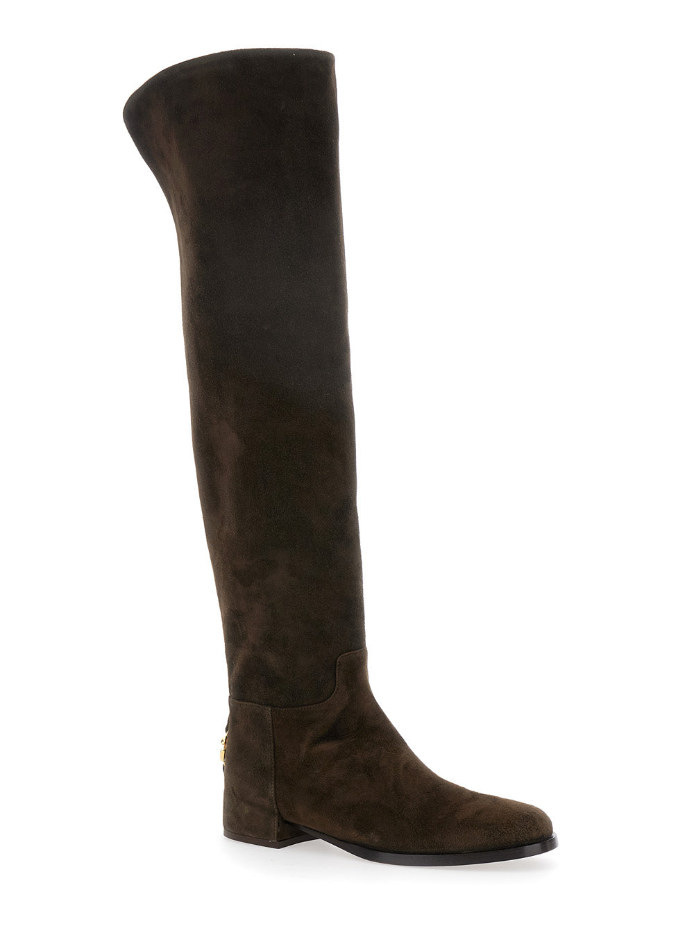 Dolce & Gabbana Women Brown Knee-High Boots With Back Logo Plaque In Suede Woman DOLCE & GABBANA