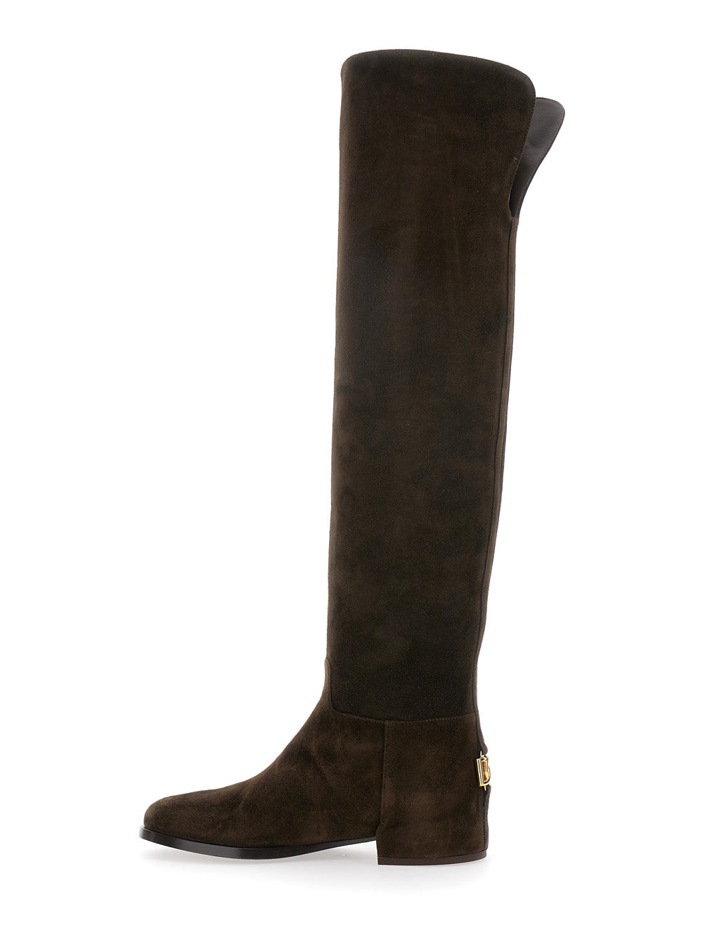 Dolce & Gabbana Women Brown Knee-High Boots With Back Logo Plaque In Suede Woman DOLCE & GABBANA