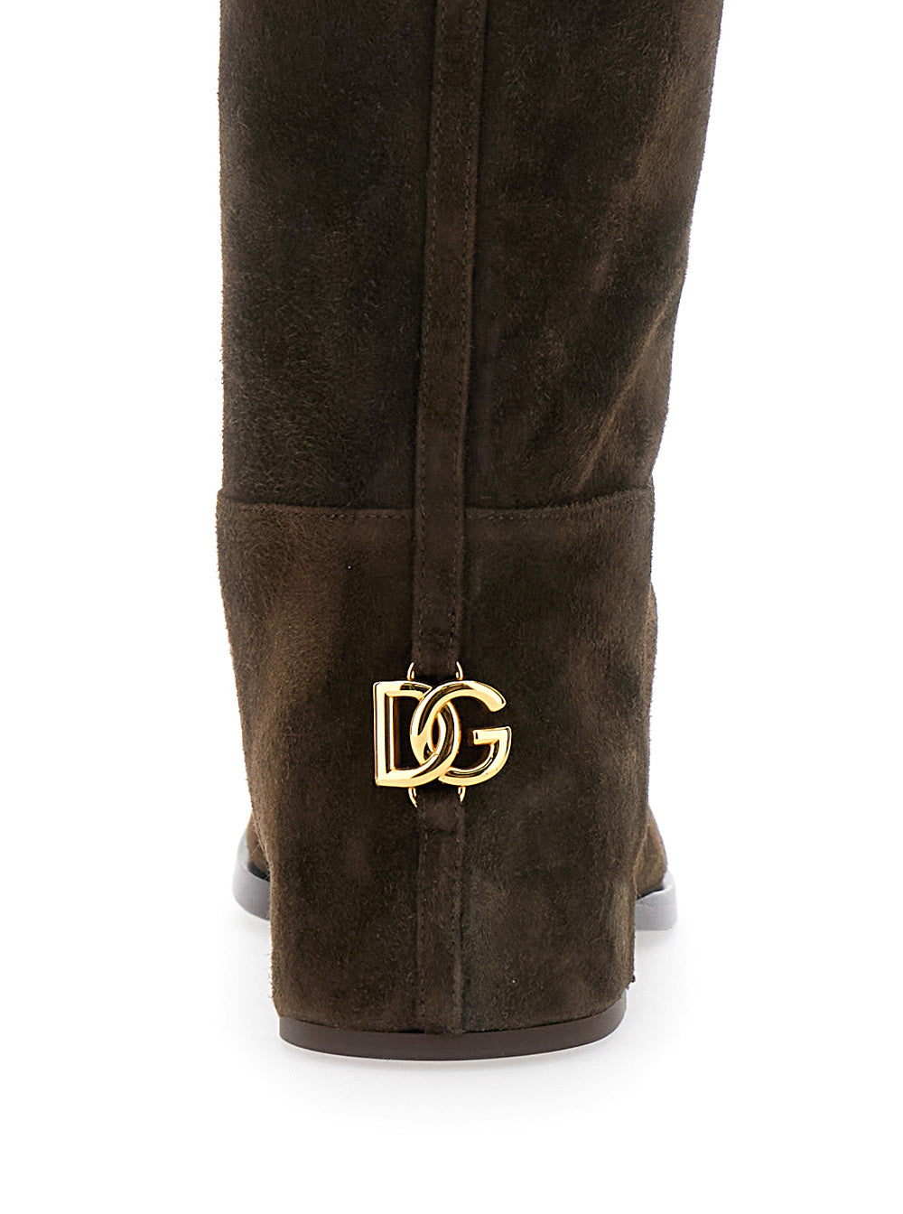Dolce & Gabbana Women Brown Knee-High Boots With Back Logo Plaque In Suede Woman DOLCE & GABBANA