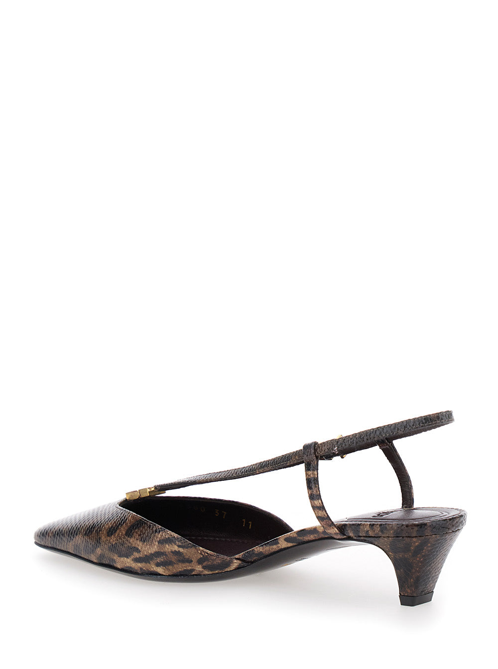 Fendi Women Brown Slingback Pumps With Square Toe And Animalier Motif In Leather Woman FENDI