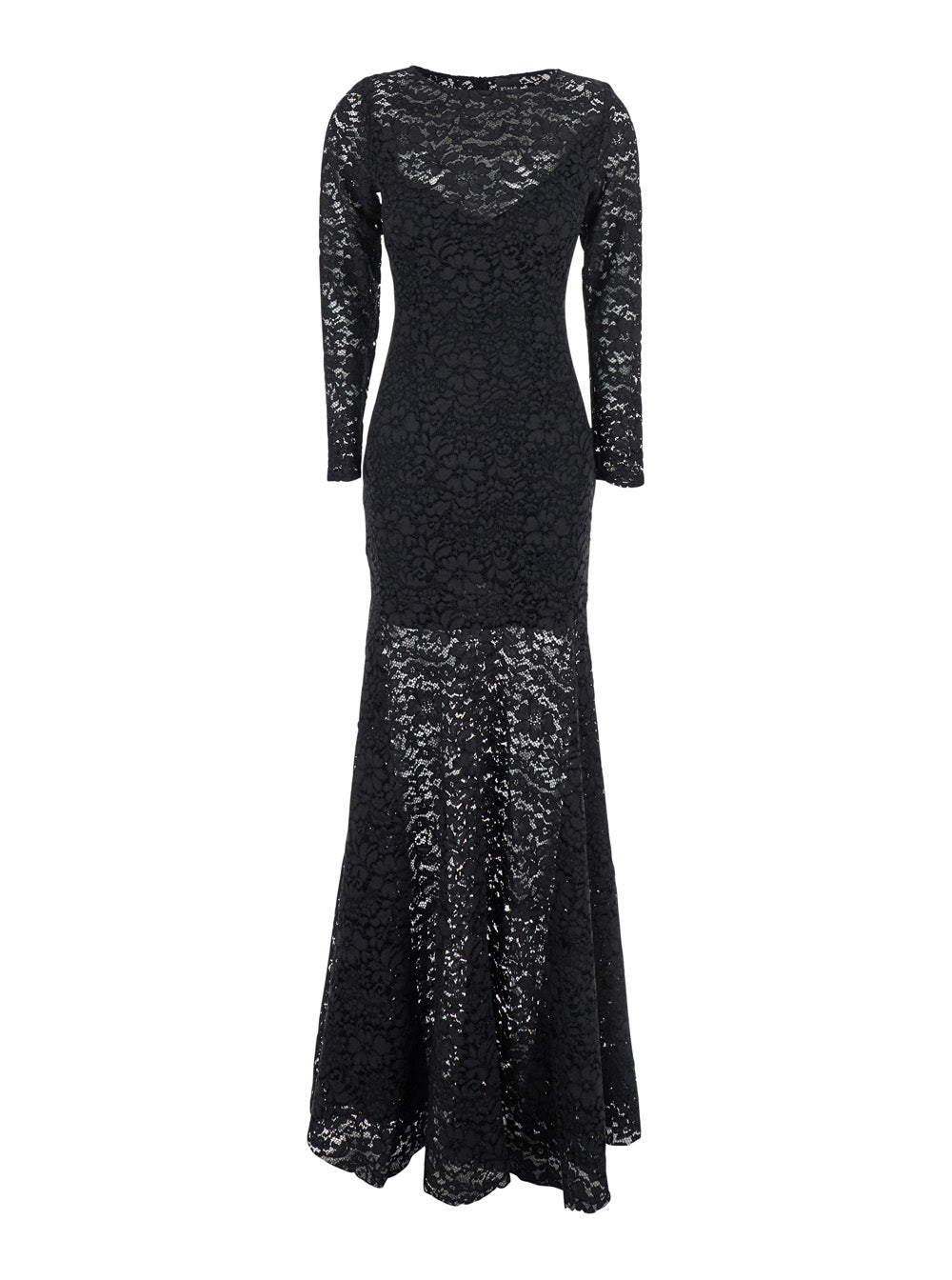 Leplain Women Black Maxi Dress With Rear Concealed Zip Closure And All-Over Embroidery In Lace Woman LEPLAIN