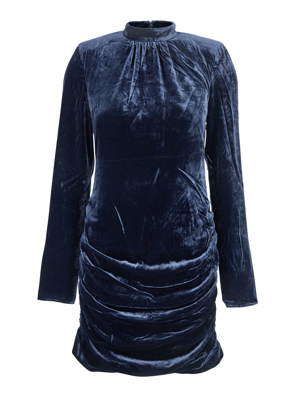 Rotate Women Blue Mini Dress With High Neck And Rear Zip Closure In Velvet Woman ROTATE