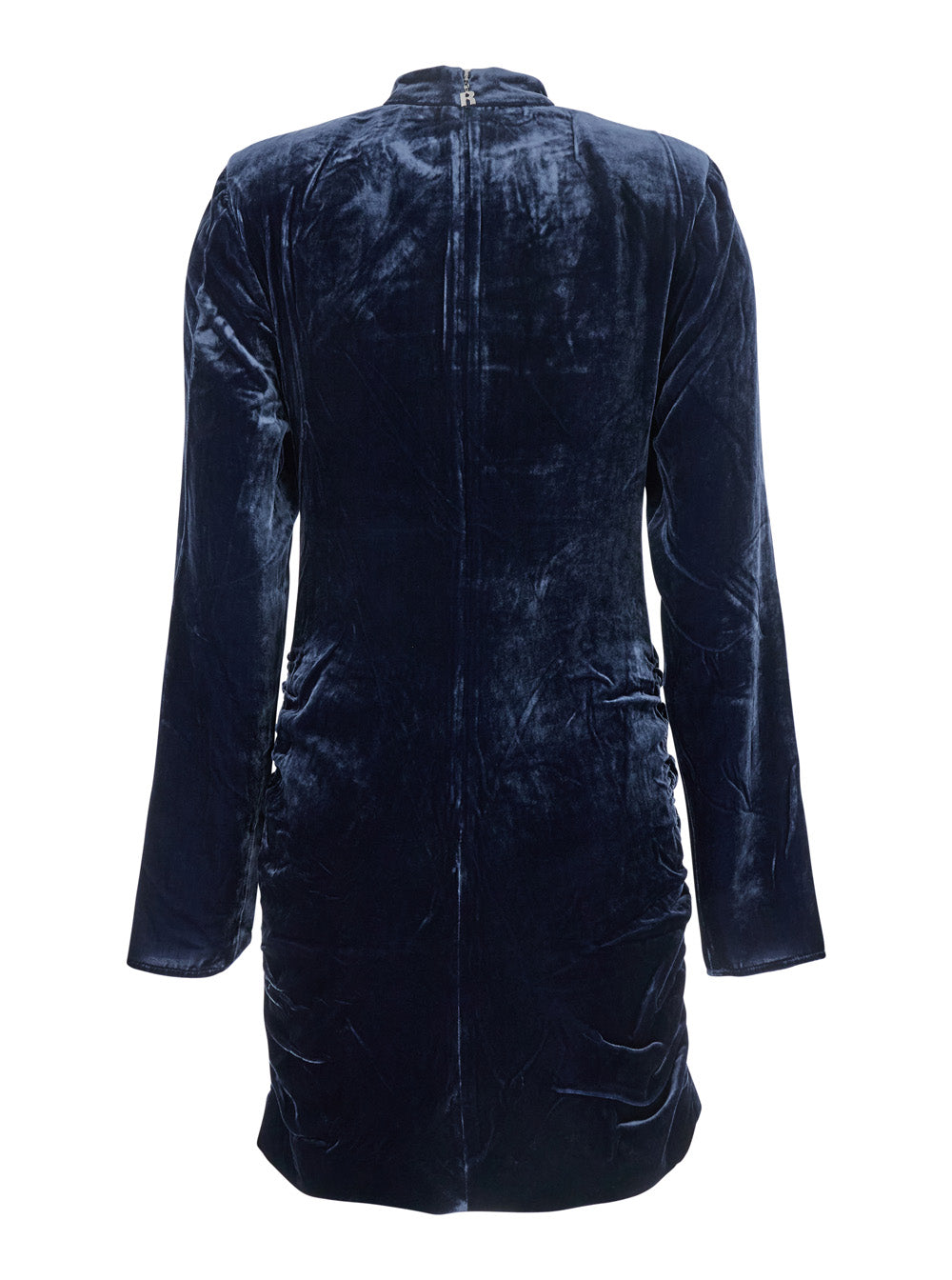 Rotate Women Blue Mini Dress With High Neck And Rear Zip Closure In Velvet Woman ROTATE
