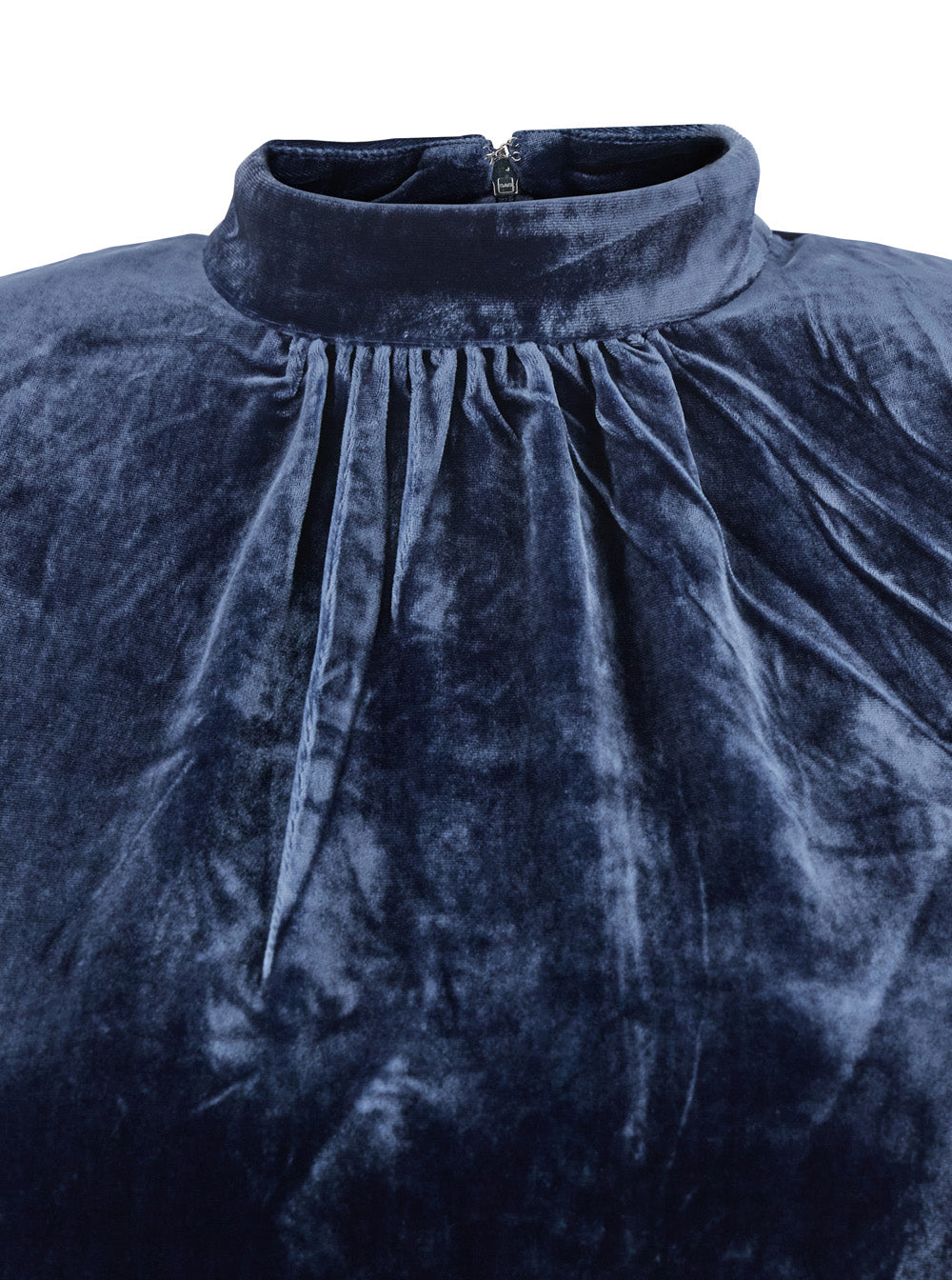 Rotate Women Blue Mini Dress With High Neck And Rear Zip Closure In Velvet Woman ROTATE