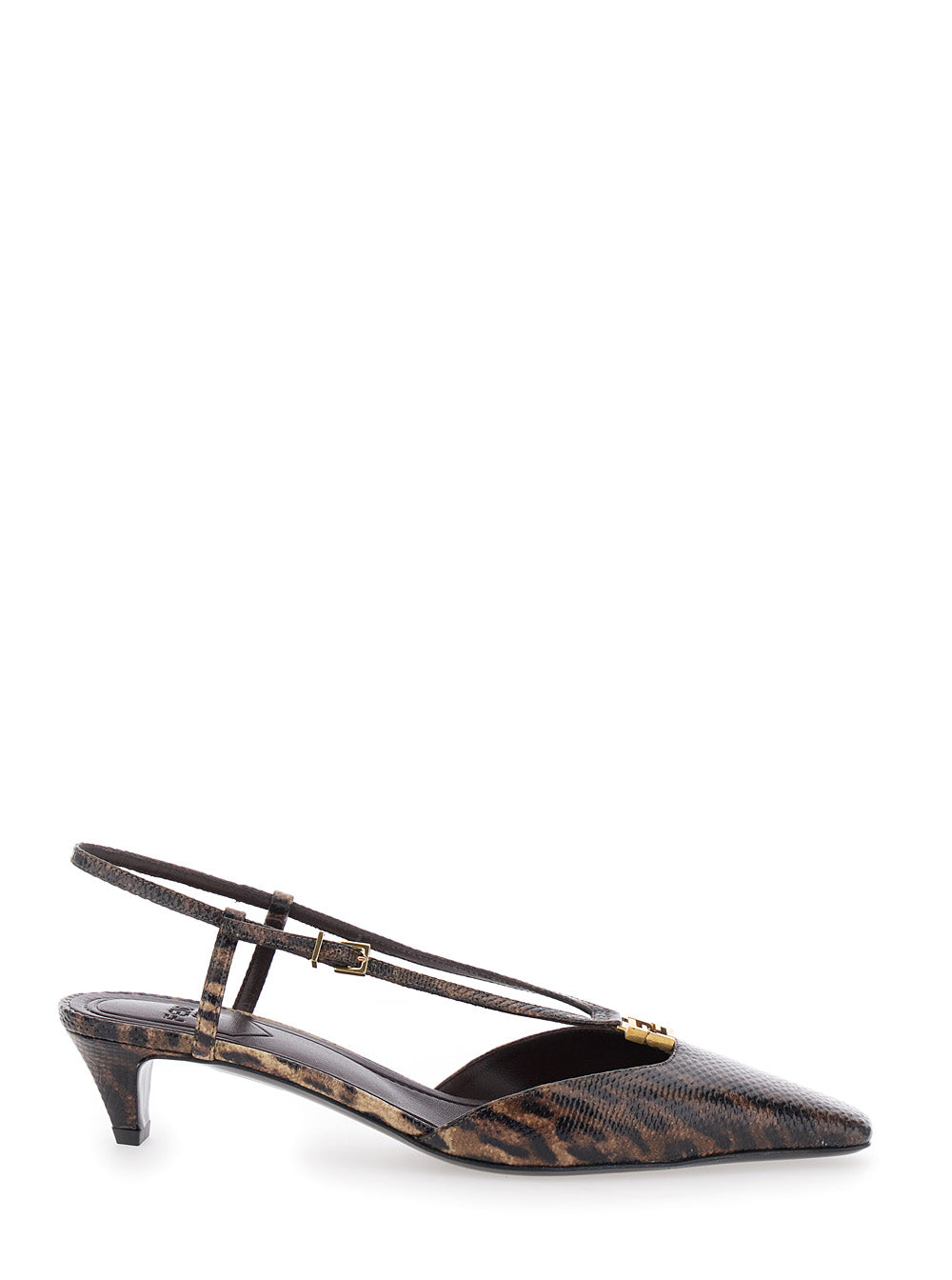 Fendi Women Brown Slingback Pumps With Square Toe And Animalier Motif In Leather Woman FENDI