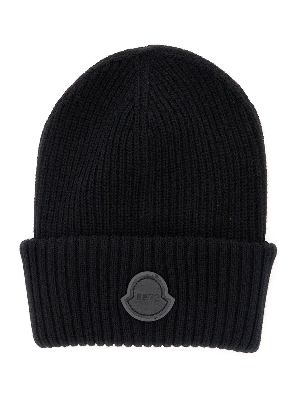 Moncler Genius Women Black Ribbed Beanie With Logo Patch On The Front In Virgin Wool Woman MONCLER GENIUS