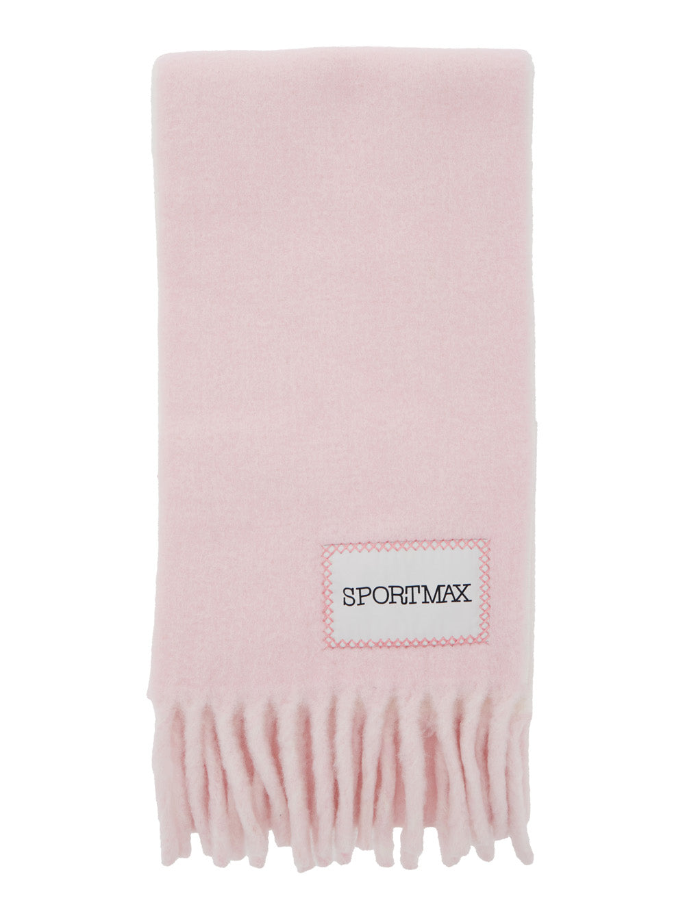 Sportmax Women Pink Scarf With Logo Patch On The Front And Fringed Hem In Wool Blend Woman SPORTMAX