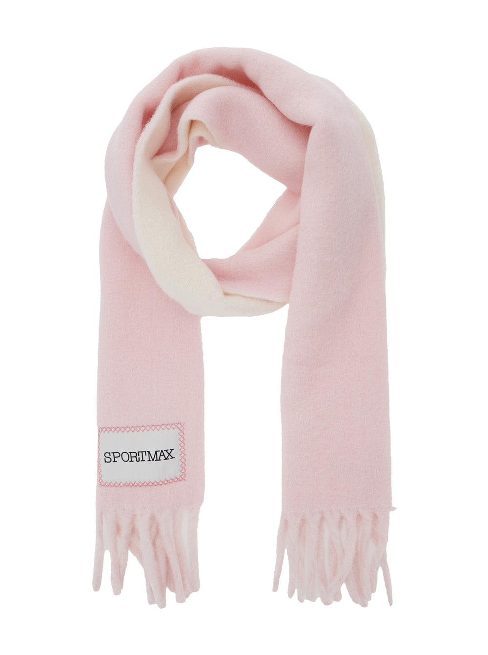 Sportmax Women Pink Scarf With Logo Patch On The Front And Fringed Hem In Wool Blend Woman SPORTMAX