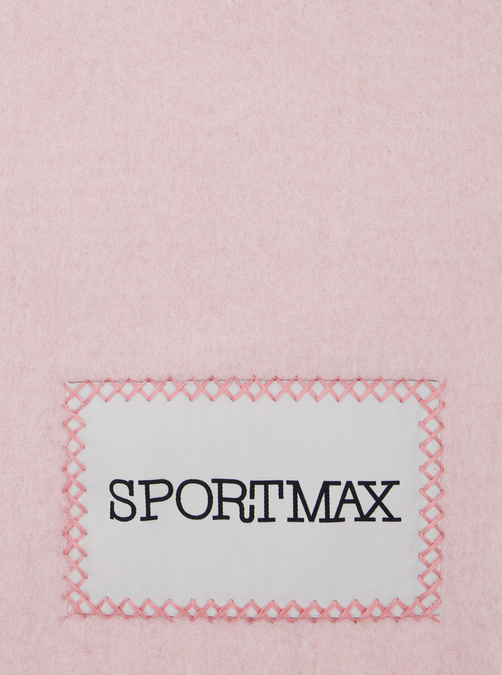 Sportmax Women Pink Scarf With Logo Patch On The Front And Fringed Hem In Wool Blend Woman SPORTMAX
