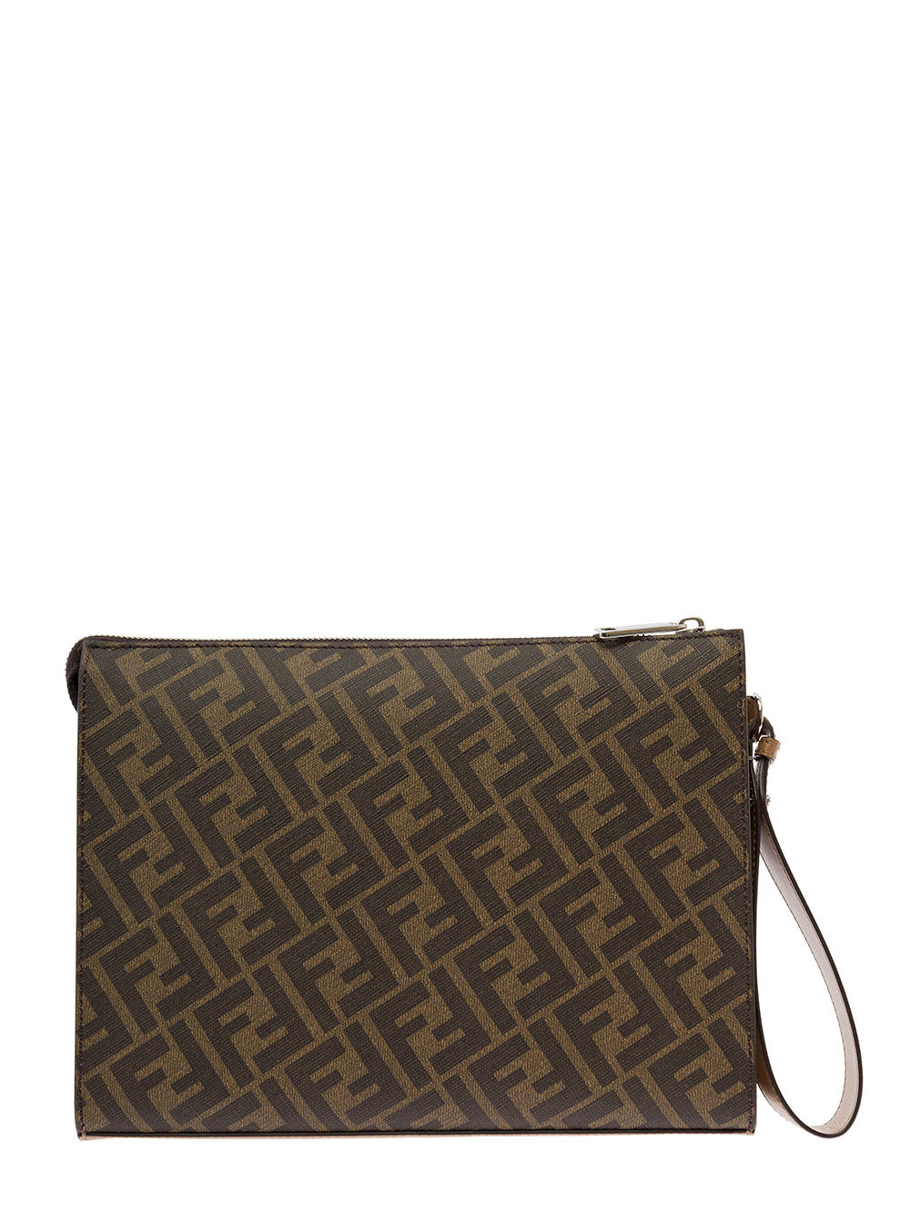 Fendi Men Brown Flat Pouch With Leather Diagonal Insert Man Fendi FENDI