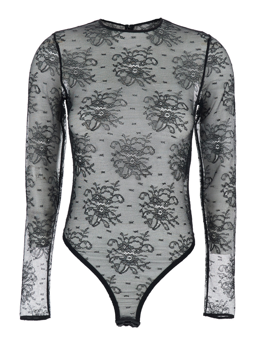 Dolce & Gabbana Women Black Bodysuit With All-Over Floral Embroidery And Semi-Sheer Design In Stretch Tech Fabric Woman DOLCE & GABBANA