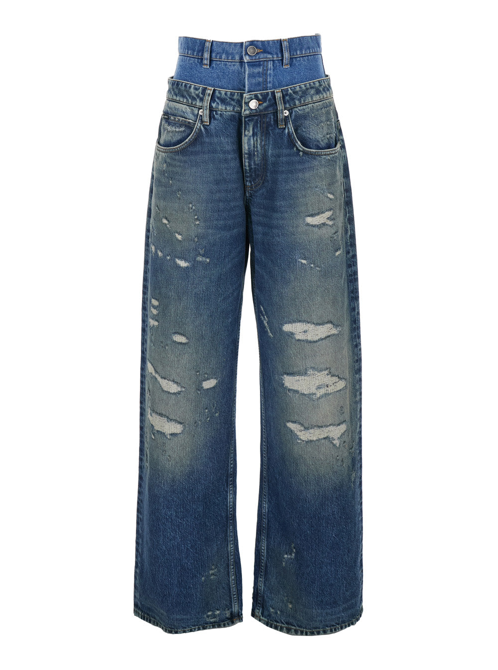 Dolce & Gabbana Women Blue Jeans With Layered Design And Distressed And Ripped Effect In Denim Woman DOLCE & GABBANA