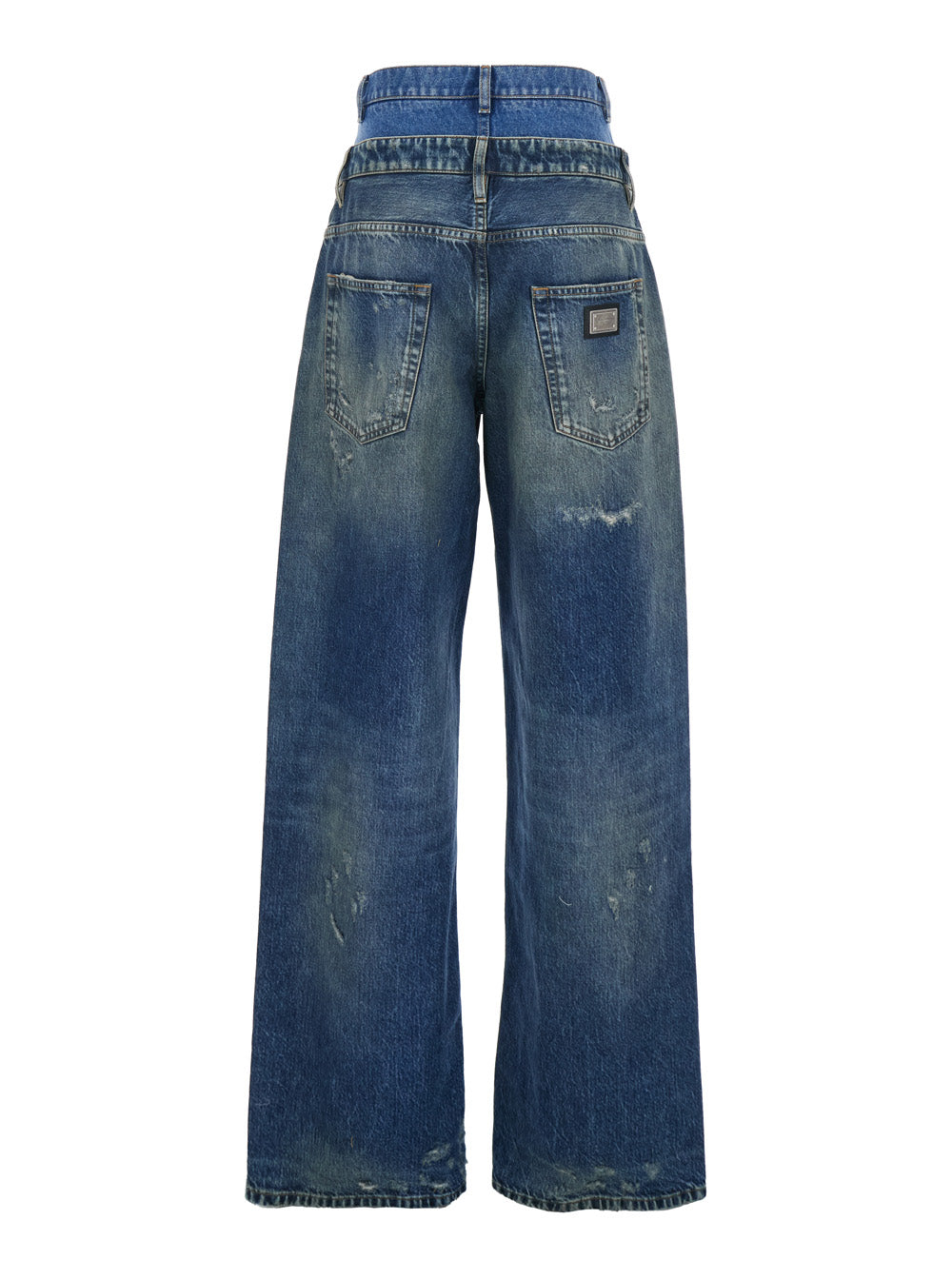 Dolce & Gabbana Women Blue Jeans With Layered Design And Distressed And Ripped Effect In Denim Woman DOLCE & GABBANA