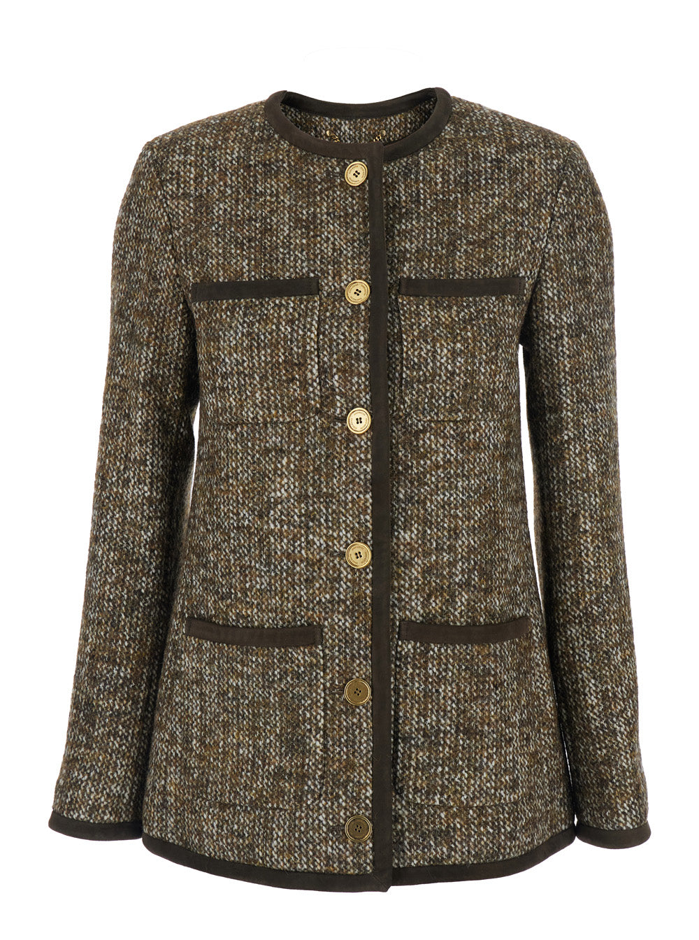 Golden Goose Women Brown Crew Neck Jacket With Front Patch Pockets In Wool Blend Woman GOLDEN GOOSE