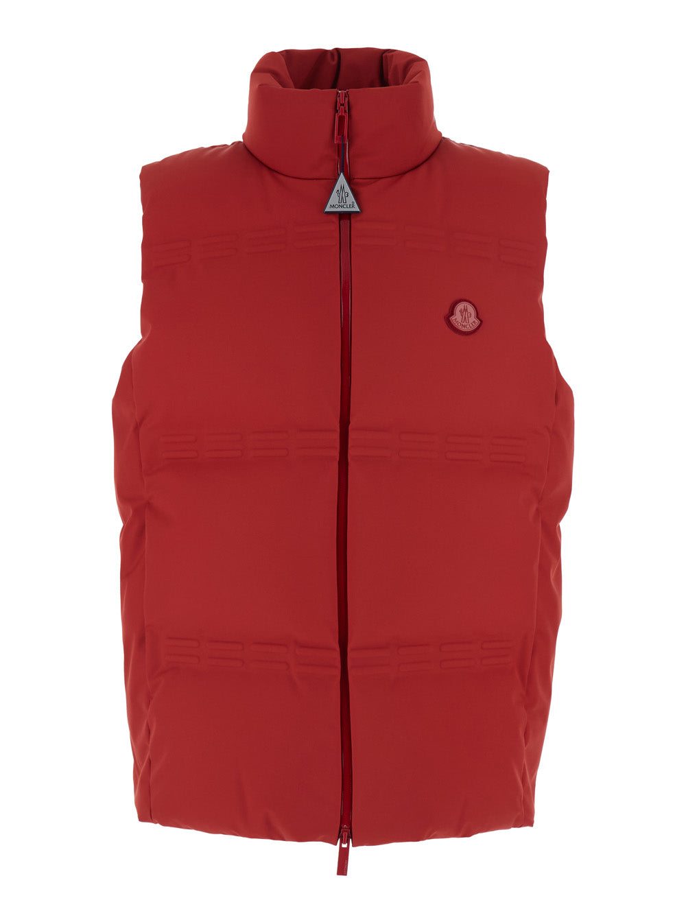 Moncler Genius Men 'Sparky' Red Sleeveless Down Jacket With Slogan Print On The Collar And Logo Patch On The Front In Tech Fabric Stretch Man MONCLER GENIUS