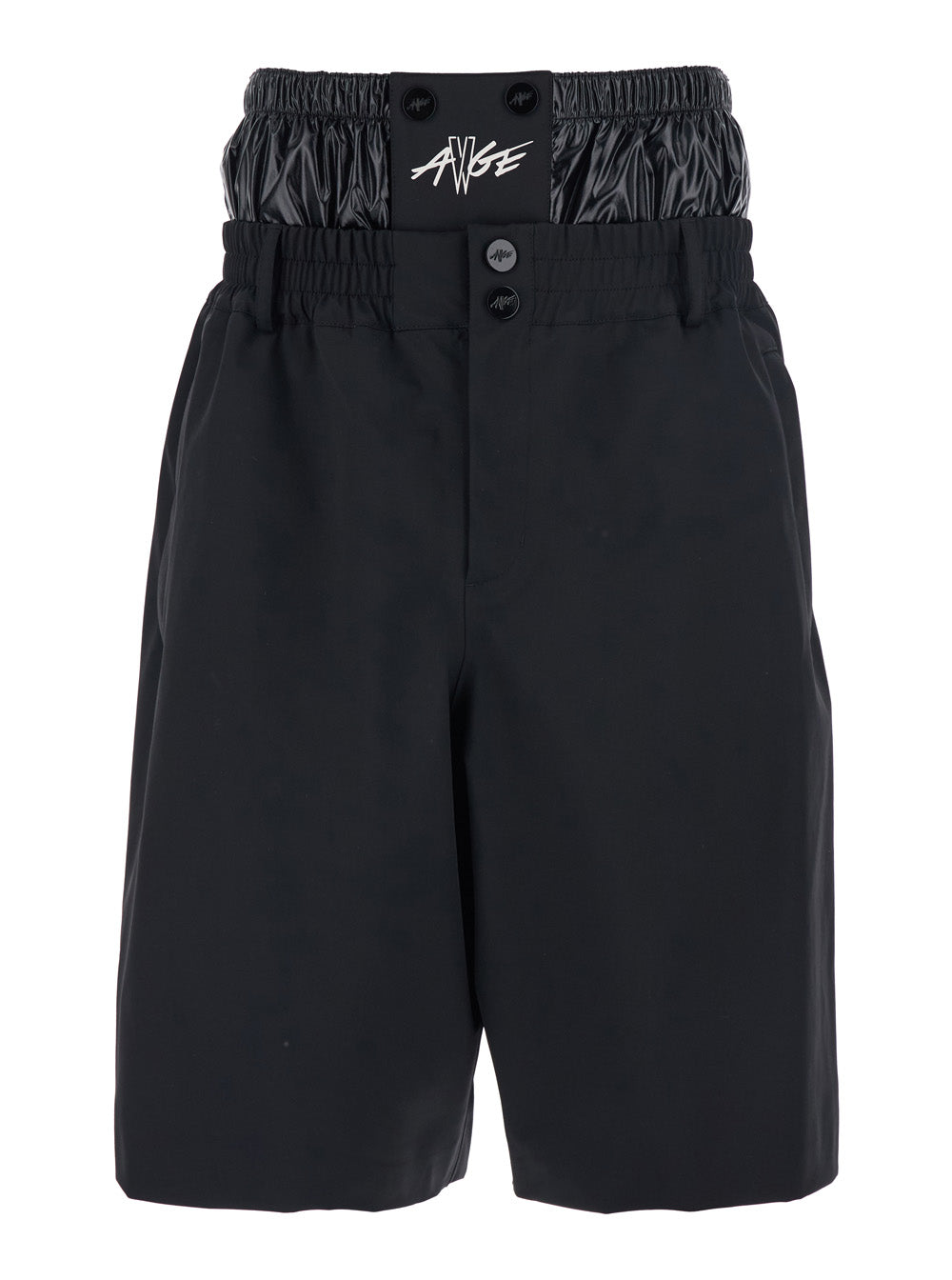 Moncler Genius Men Black Bermuda Pants With Elastic Waist And Logo Patch On Front And Rear In Tech Fabric Man MONCLER GENIUS