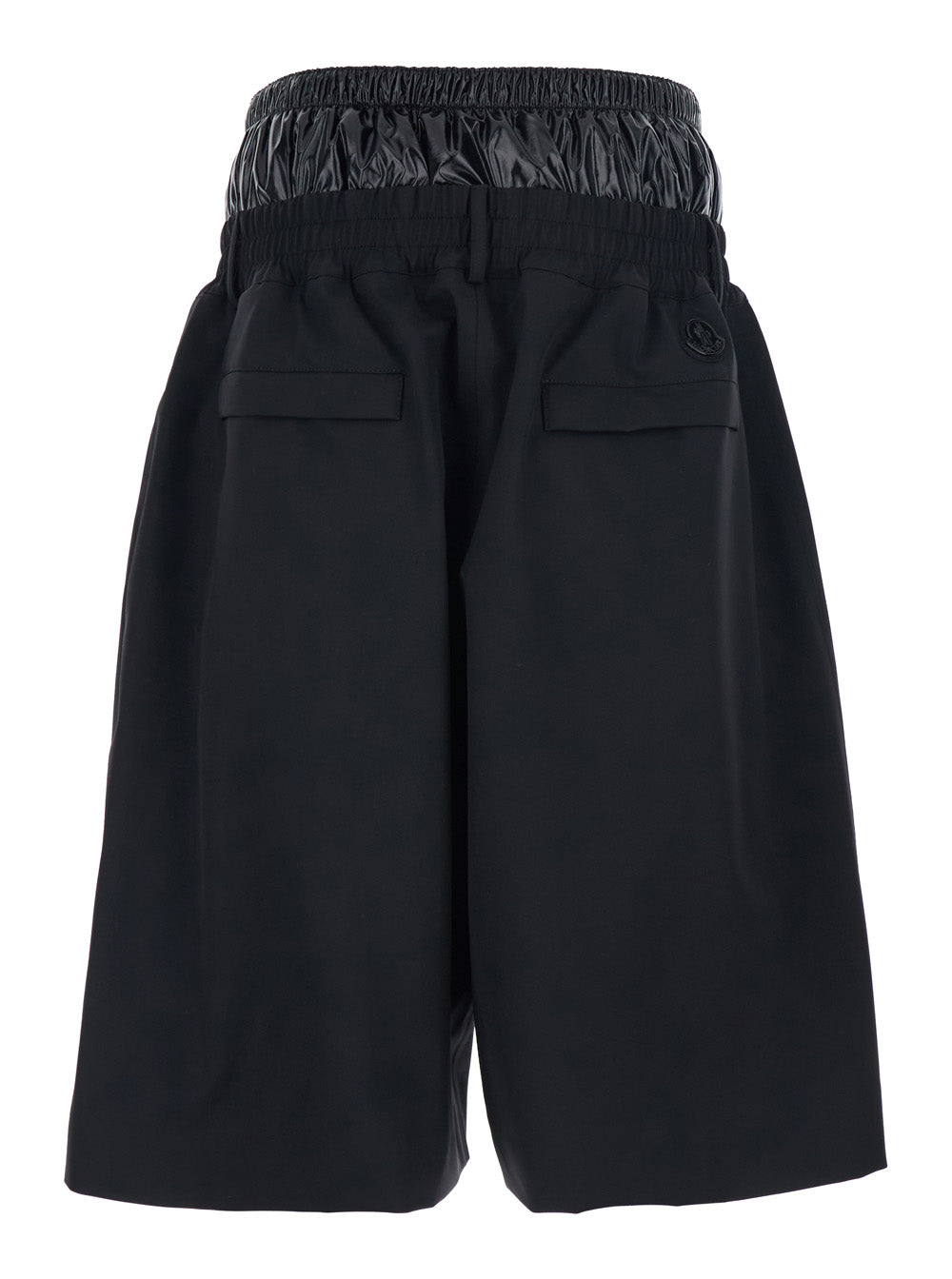Moncler Genius Men Black Bermuda Pants With Elastic Waist And Logo Patch On Front And Rear In Tech Fabric Man MONCLER GENIUS